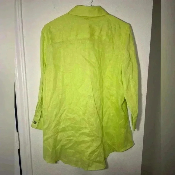 Tyler Boe Dora Linen Button Down Collared Tunic Shirt Wild Lime Womens Sz Medium - Picture 11 of 12
